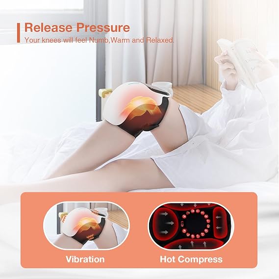 Knee Massager, Heated Knee Massager for Joint Pain Relief, Rechargeable Elbow Support with Powerful Infrared Heat and Vibration, Cordless Heating Brace Wrap Heat Pads for Arthritis, Muscle Injuries