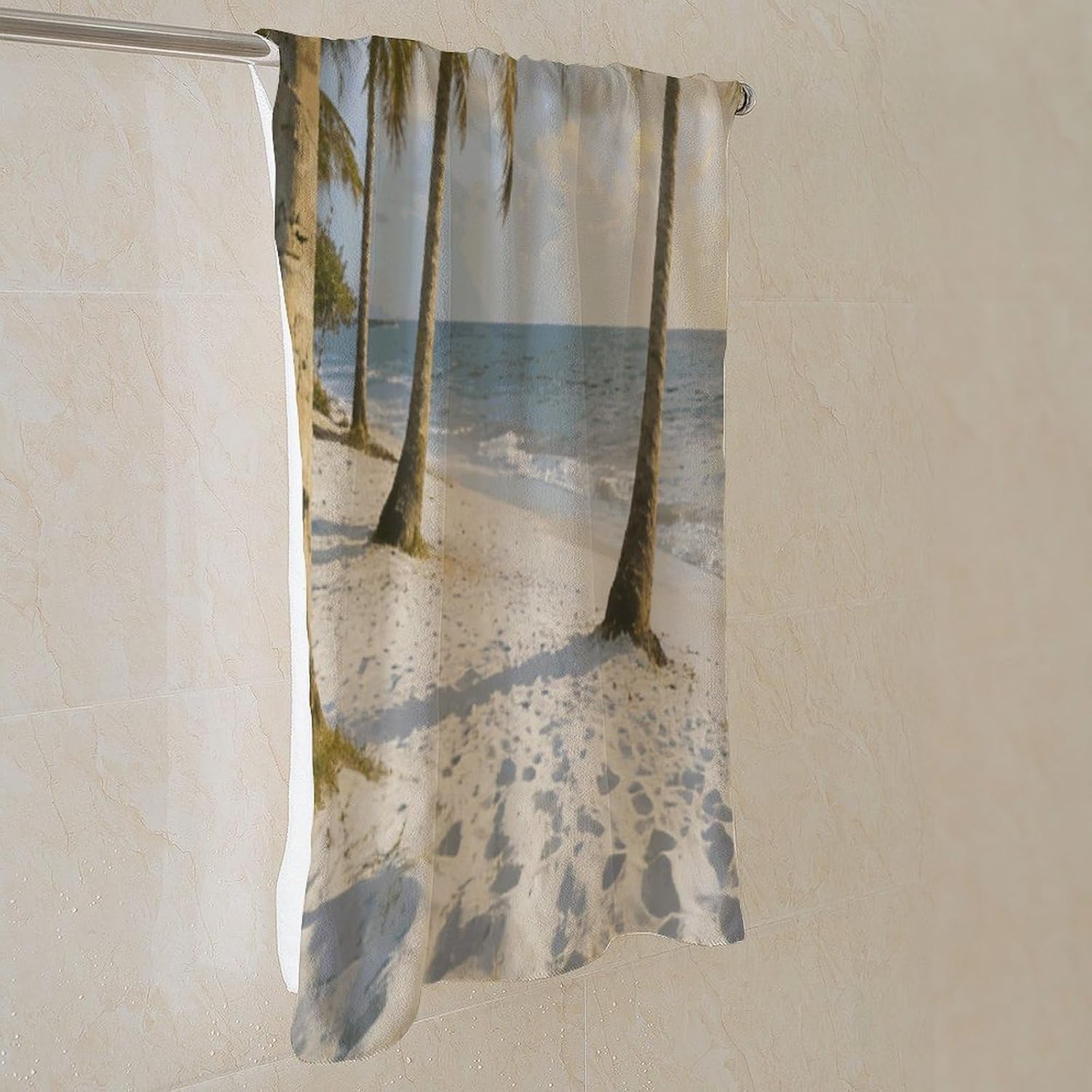 Beach and Coconut Tree Bath Towel, Highly Absorbent & Quick Drying Beach Towel, Compact & Lightweight Pool Towel for Bathroom, Beach, Pool, Gym, Spa, and Hotel Use