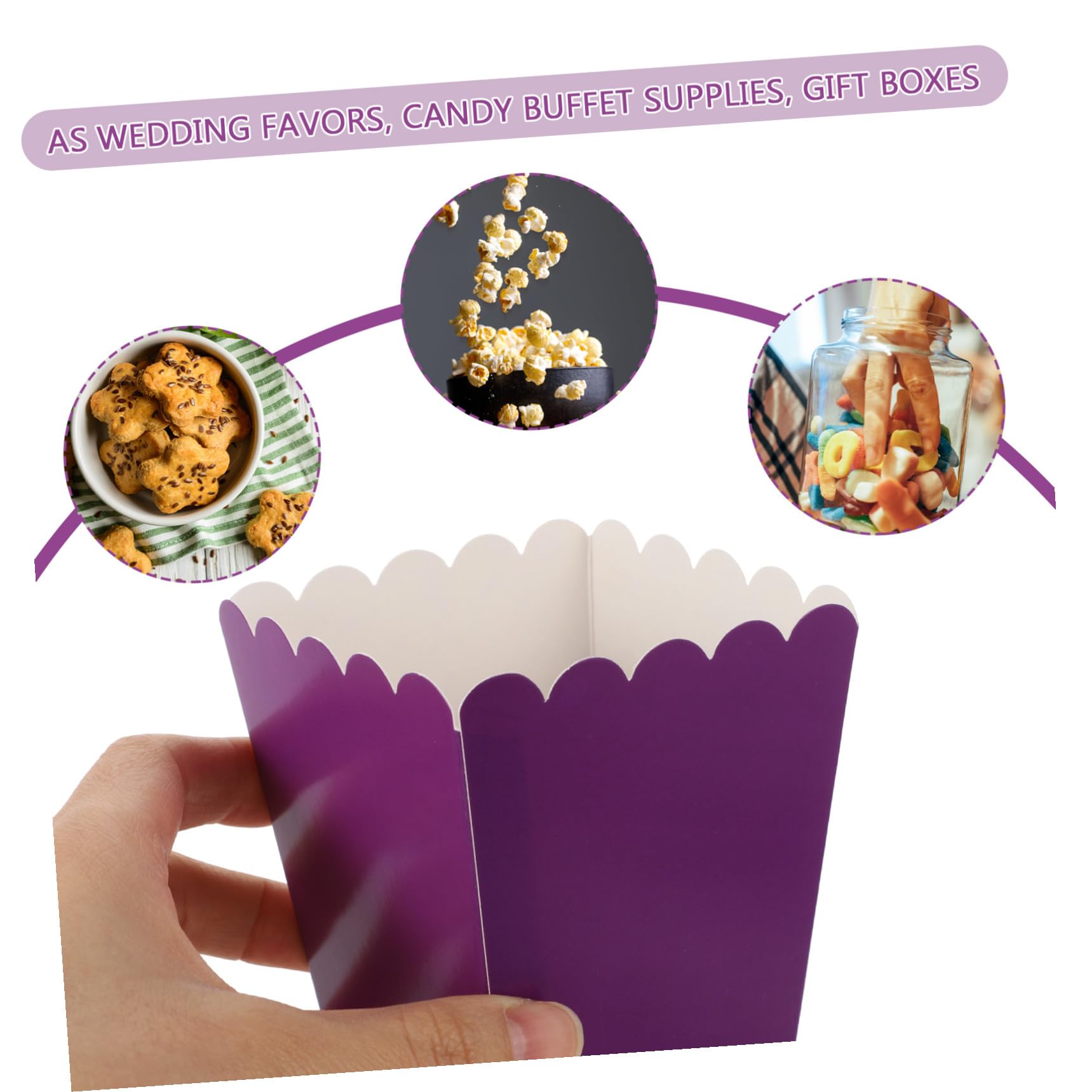 50 Scatole per Popcorn in Carta Viola, Porta Snack Leggeri Pieghevoli per Feste e Cinema, Contenitori Semplici per Caramelle e Biscotti, Confezioni Porta Popcorn per Eventi e Uso