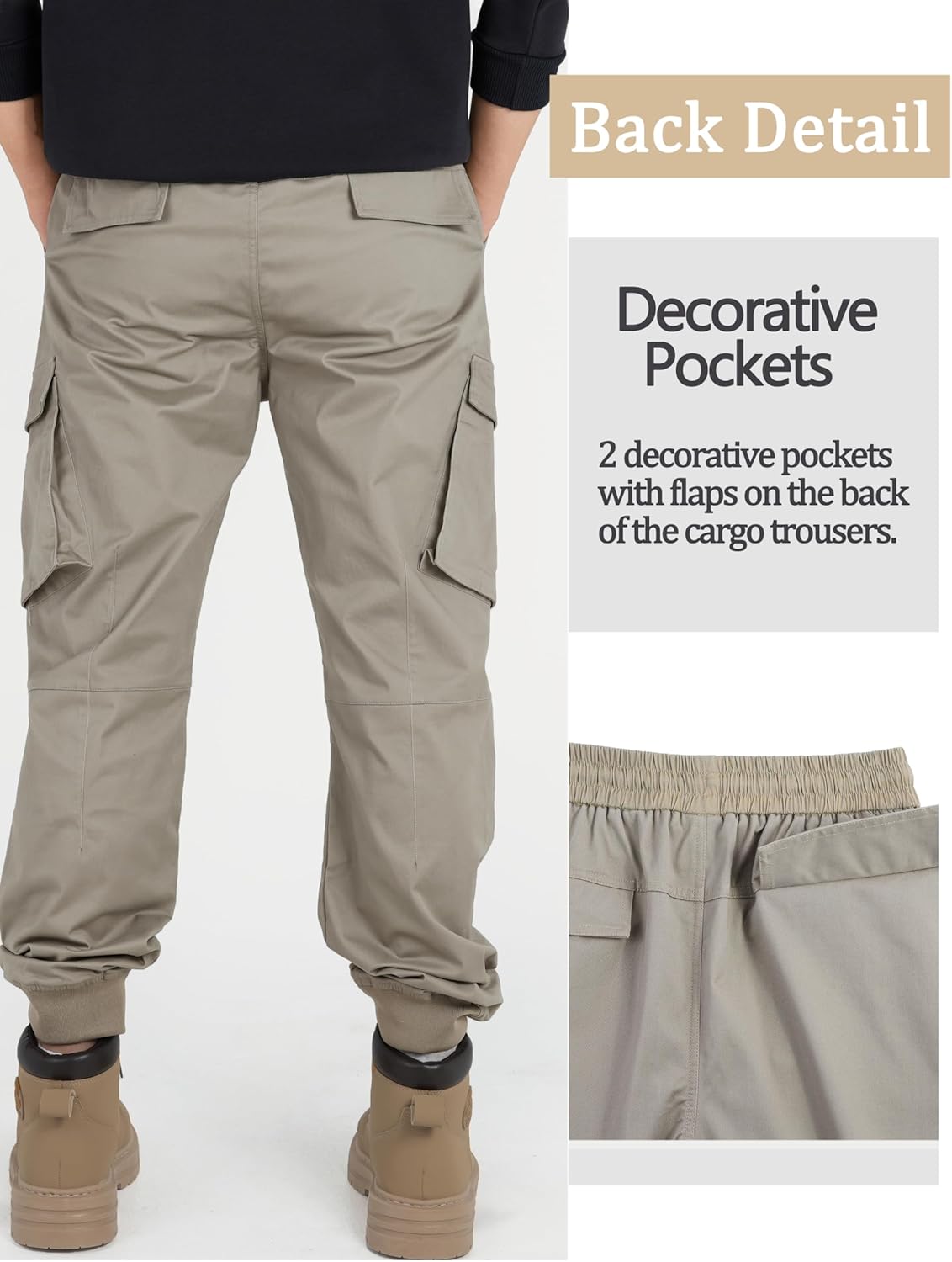 CAMLAKEE Boys Stretch Cargo Pants Kids Drawstring Elastic Waist School Youth Twill Joggers Pants - Image 5