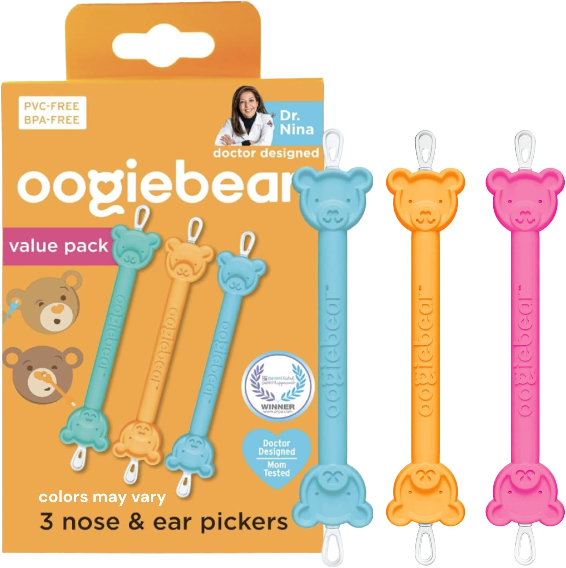 Baby Nose Cleaner & Ear Wax Removal Tool - Safe Booger & Earwax Removal for Newborns, Infants, Toddlers - Dual-Ended - Essential Baby Stuff, Diaper Bag Must-Have - 3 Pack