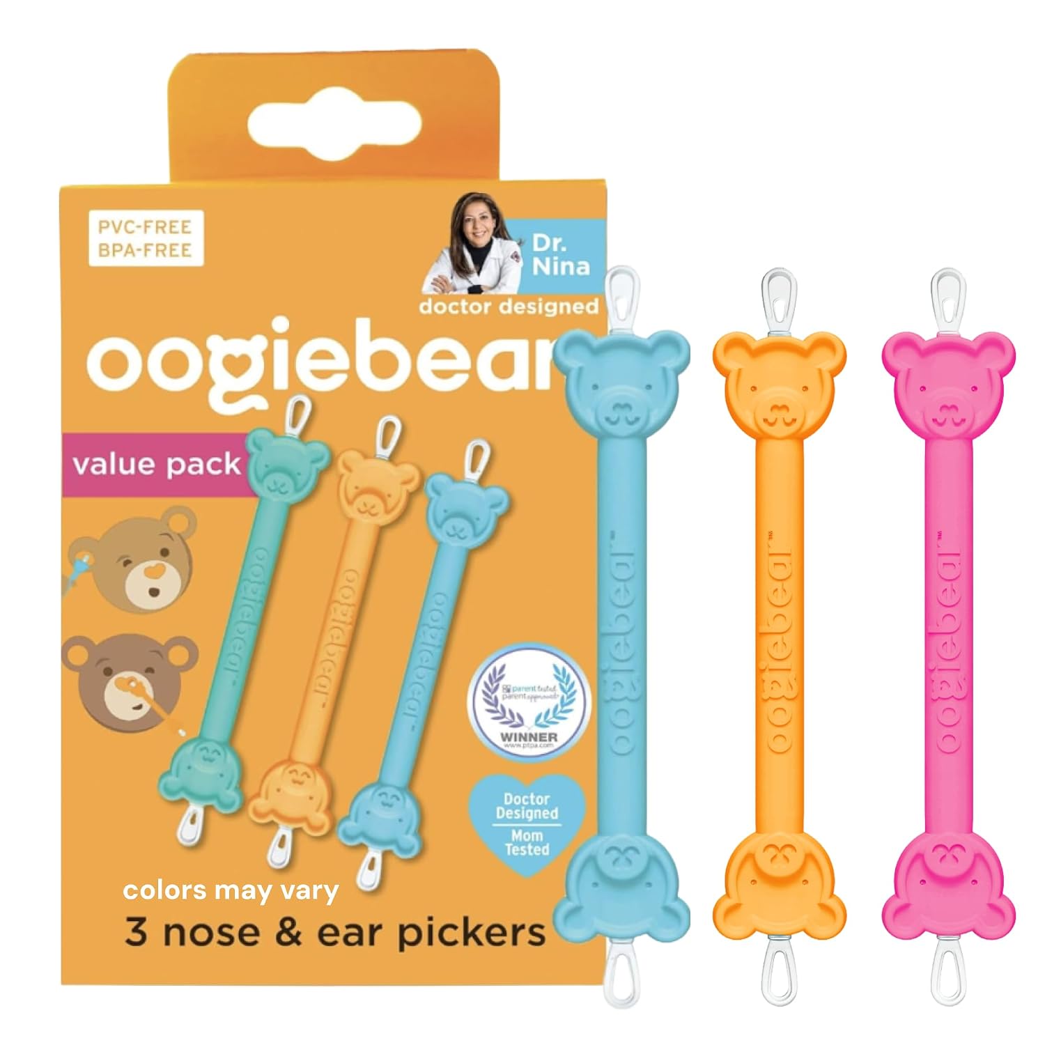 oogiebear Baby Nose & Ear Picker, 3-Pack with Pouch, Colors May Vary