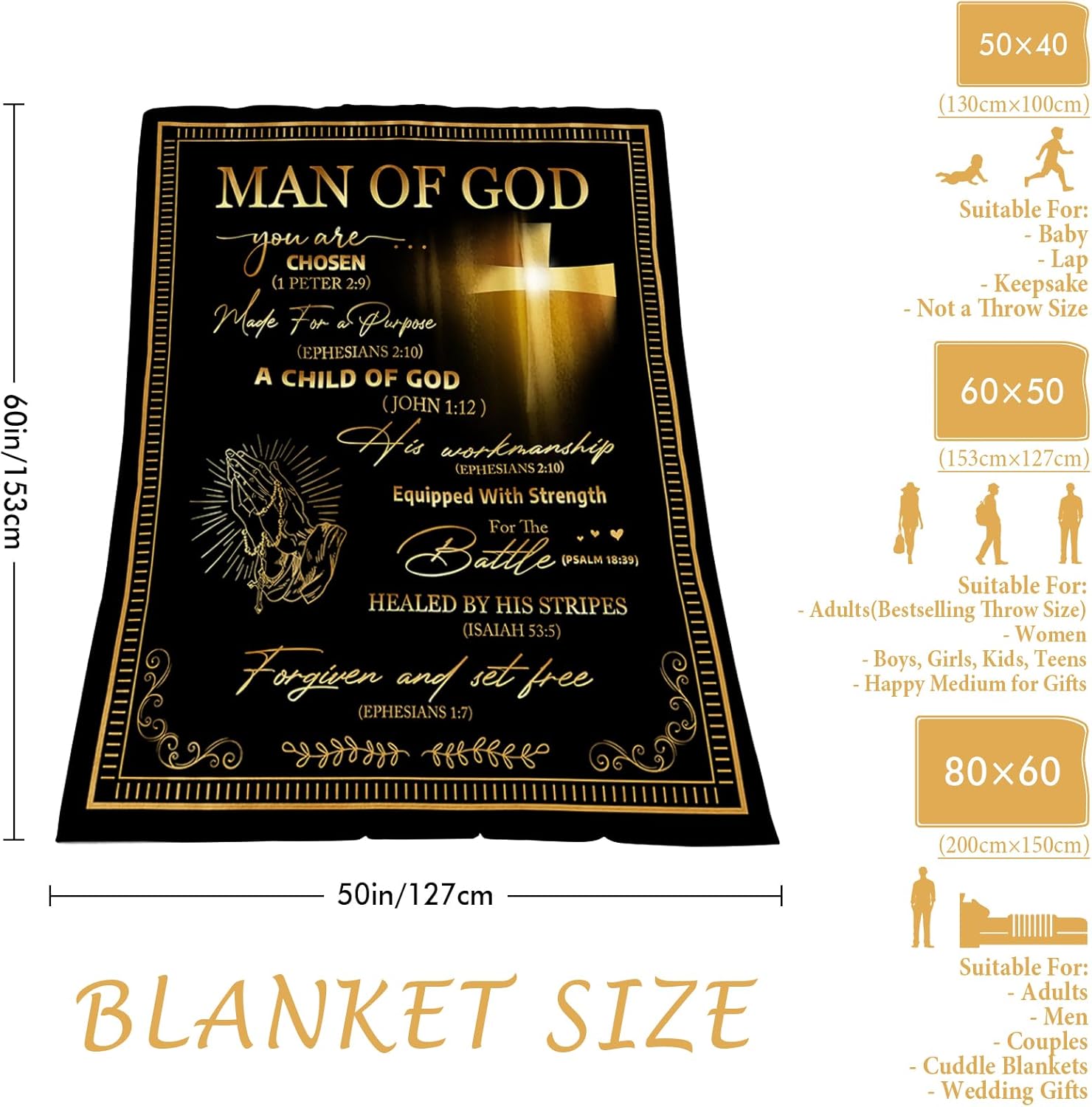 Christian Gifts for Men, Christian Blankets for Men 60"X50", Religious Gifts for Mens Faith, Man of God/Catholic/Spiritual/Jesus Gift's, Prayer/Jesus/Bible Verse Blanket - Image 7