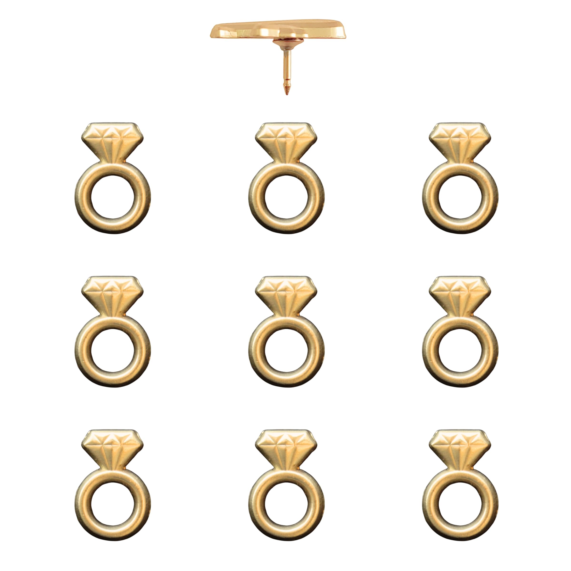 Engagement Ring Push Pins - Gold Diamond Ring Map Pins for Cork Boards, Maps, or Lapel Use - Designed in USA - Set of 10