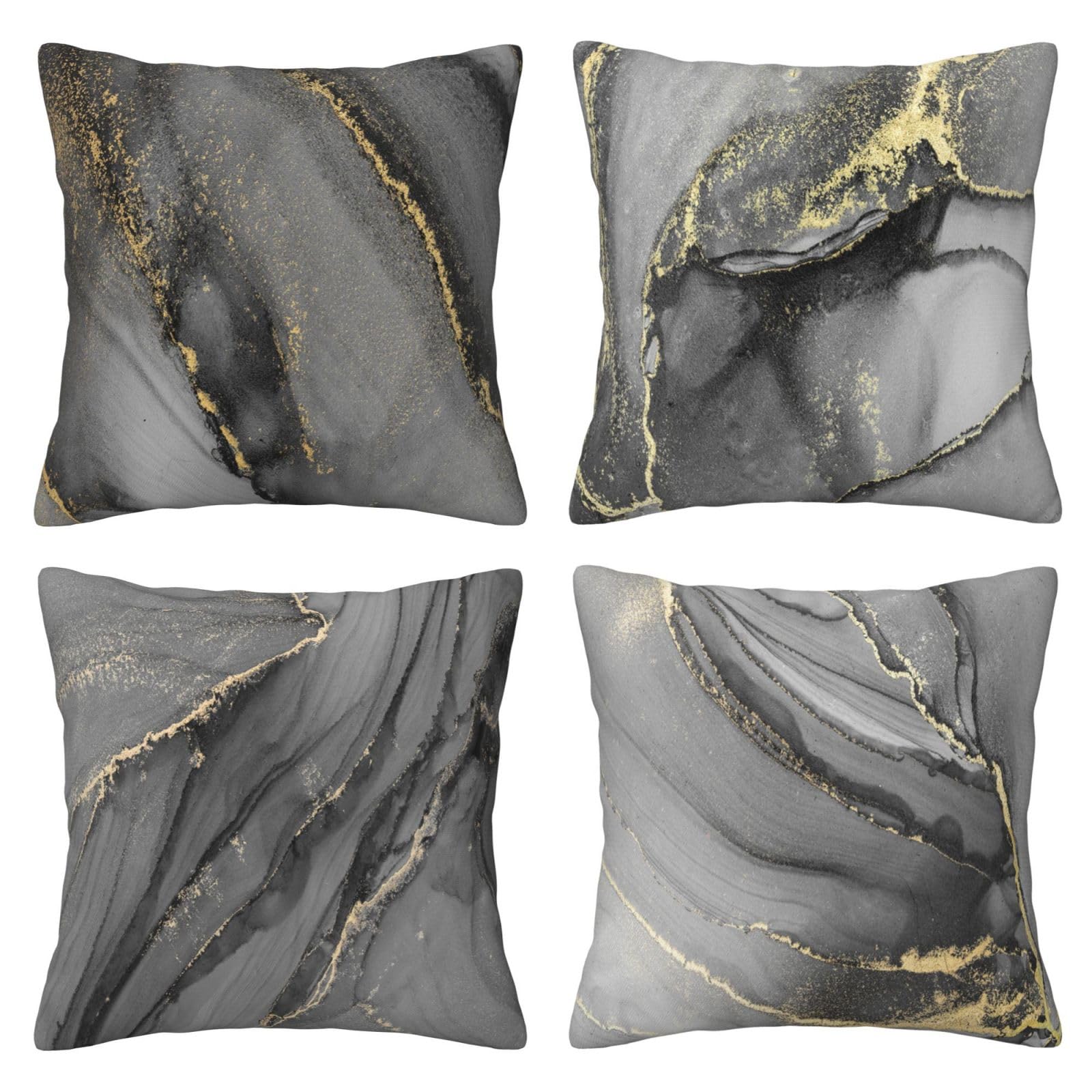 DILOXNSU Grau Gold Kissenbezug 50x50 cm Samt Kissenbezüge 4er Set Marmortinte Abstrakte Kunst Dekokissen Sofakissen Modern Kissenhülle Weiche Deko Kissen für Sofa Couch Schlafzimmer
