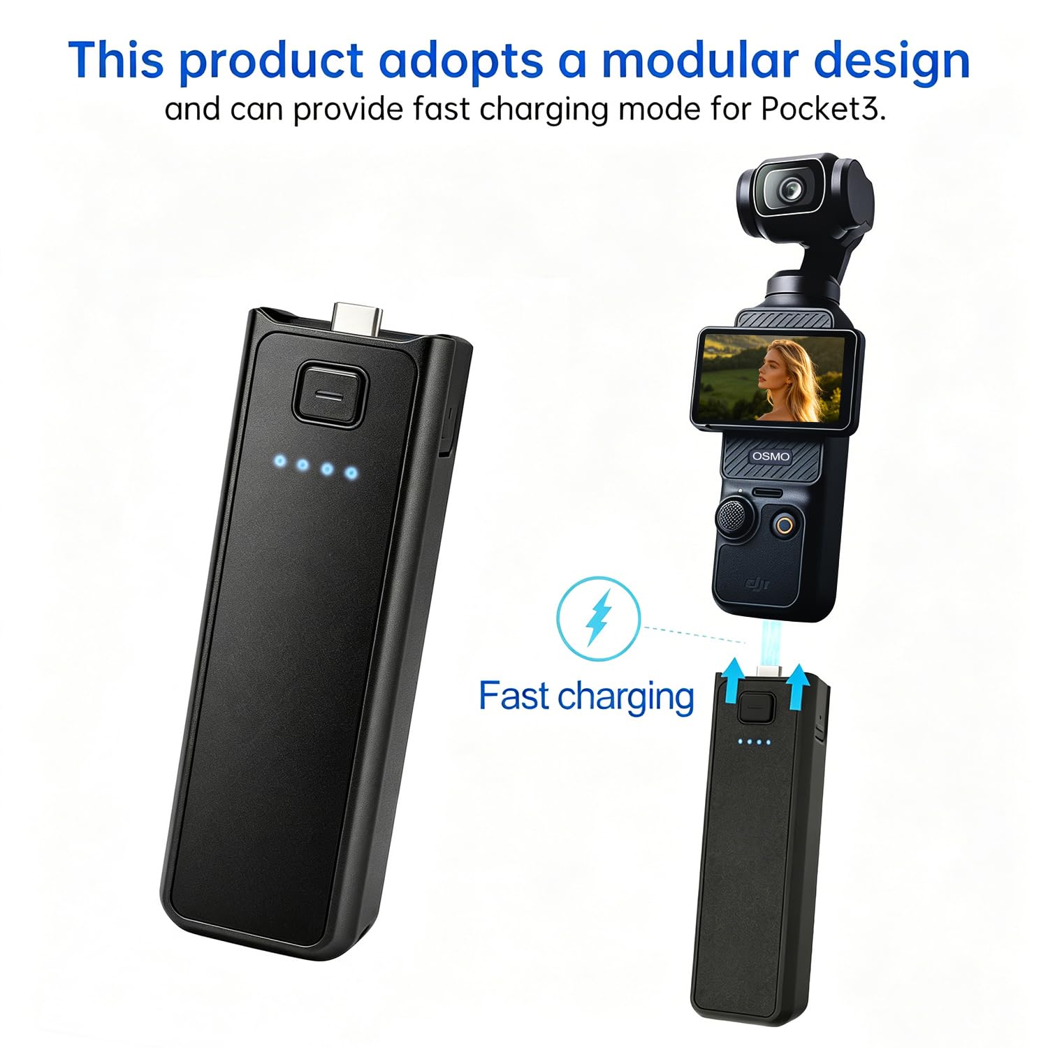 Suptig Uchwyt Uchwyt Ładowarka do akumulatora kompatybilna z DJI Pocket 3, Gopro, Insta 360, Akaso, Telefon, Aparat Cyfrowy