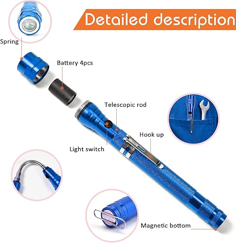 Miniatura 25 de Herramienta de recolección de linterna magnética, regalos para papá, accesorios telescópicos con LED regalos para hombres, esposo, él, rojo