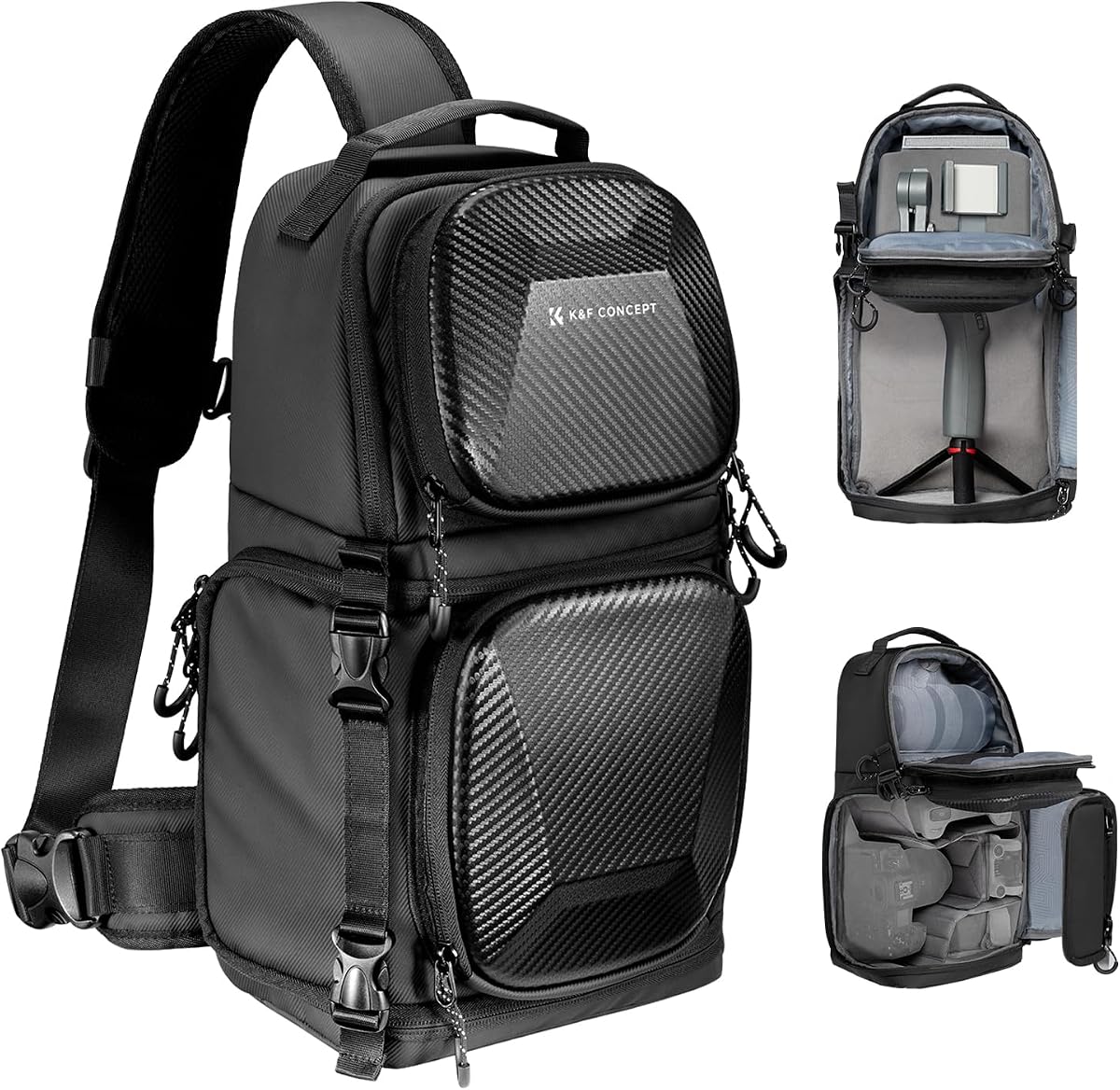 Hardshell Camera Sling Bag, 10L EVA Case with Tripod Holder | EVA hardshell Camera Sling. Fits Mirrorless & Small DSLR. 5 Padded Dividers. Strap 33-43.7 in. Water & shock proof.