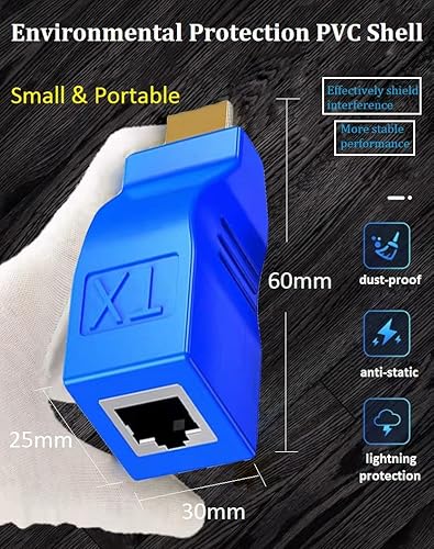 Miniatura 2 de HDMI Extender Over Cat5e6 2-PCS, sartyee Ethernet to HDMI RJ45 Ethernet Network Adapter, Support 1080p UP to 30m98ft Video and Audio for HDTV PS4