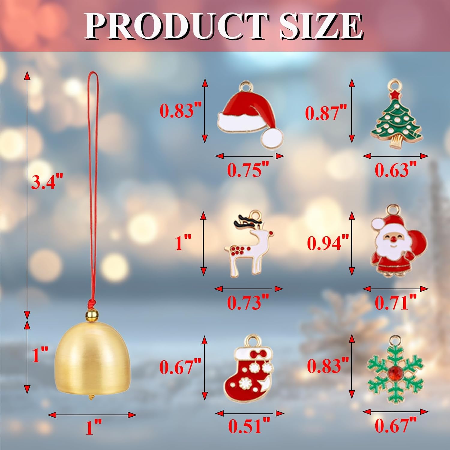 6 Pcs Metal Bells with Red Hanging Cord for Christmas Decoration