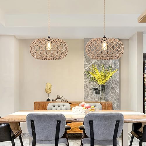 Miniatura 2 de Coastal - Lámpara colgante tejida grande con cable de luz tejido hecho a mano de 14 pies, lámpara colgante de cuerda de cáñamo rústica hecha a mano