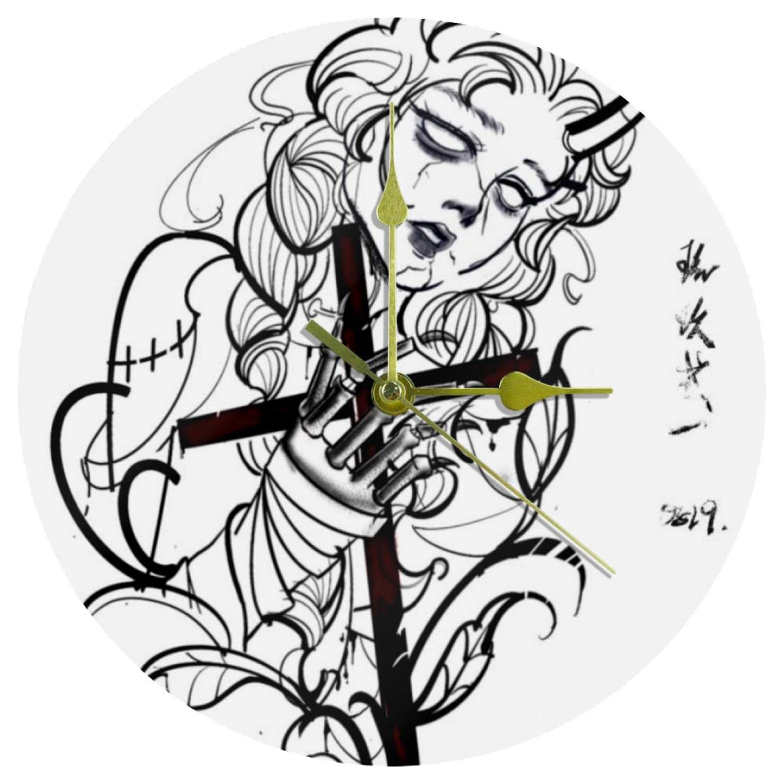 Horloge murale silencieuse acrylique motif fille fin des tics-tacs agaçants