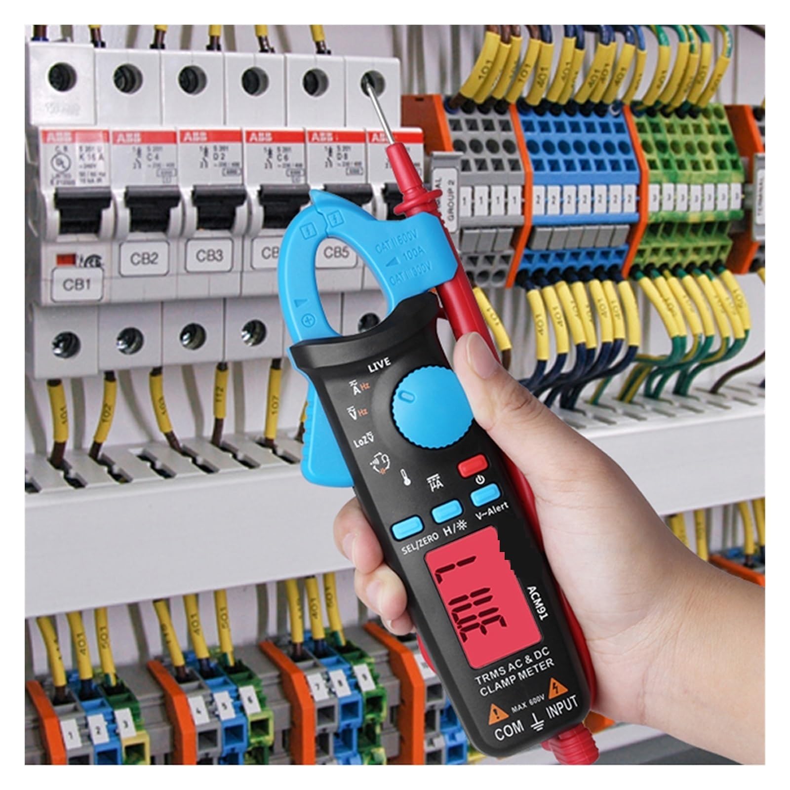 Pinza amperimétrica digital, Medidor De Pinza Digital ACM91 Corriente CA/CC 1mA Valores Eficaces Verdaderos Rango Automático Control En Vivo NCV Temp Condensador Frecuencia Multímetro(ACM91(Blue))