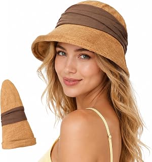 Modischer Breite Krempe Sonnenhut Damen, UPF50+ Sommerhut Baumwolle Atmungsaktiv Formbare Krempe Fischerhut Strandhut, Leichter Faltbarer Outdoor Reisen UV Schutz Bucket Hat Eimerhut Anglerhut