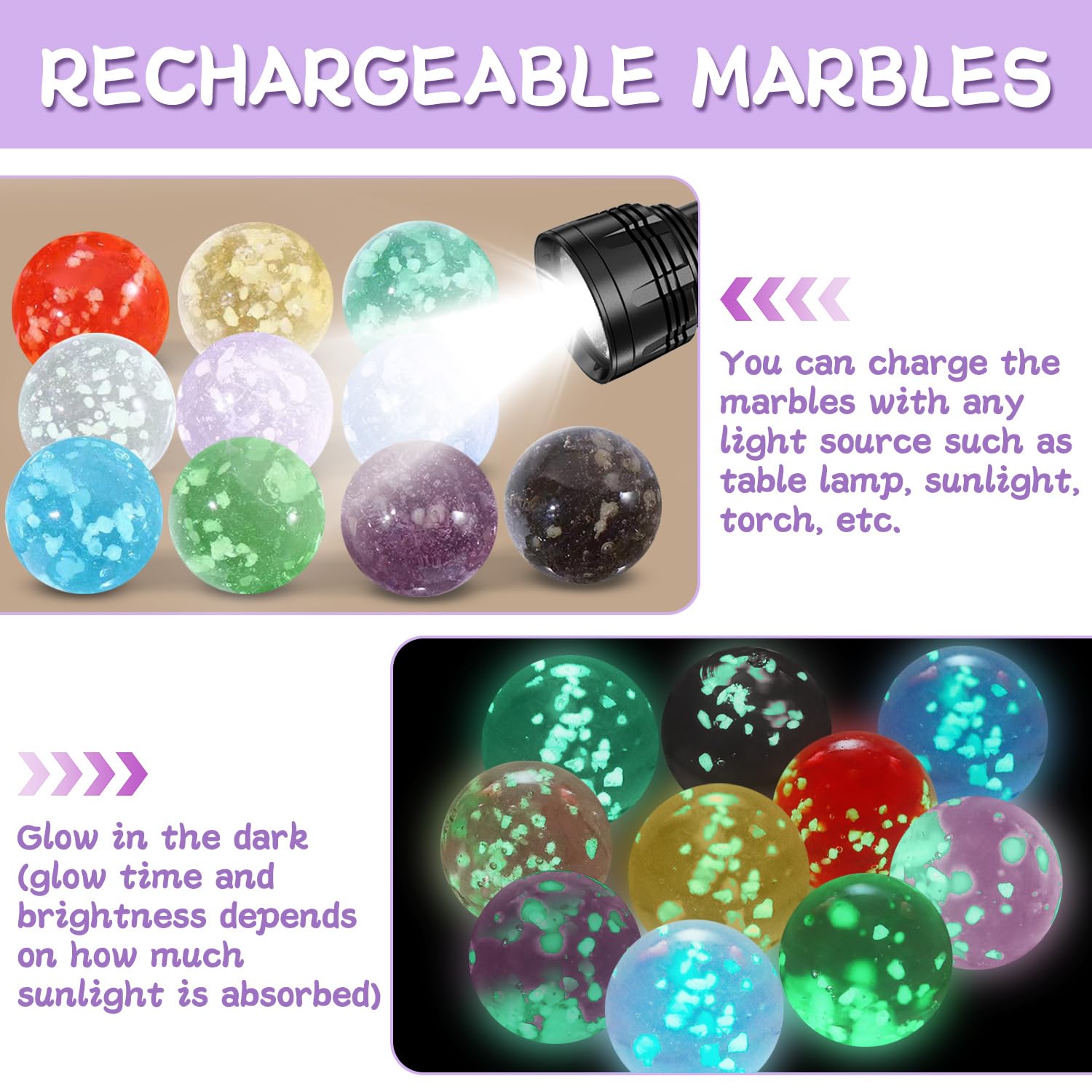 Billes Décoration Enfant 40 Billes Enfant Qui Brillent Dans Le Noir - Verre Coloré - Jeu Et Décoration Billes Pour Enfants