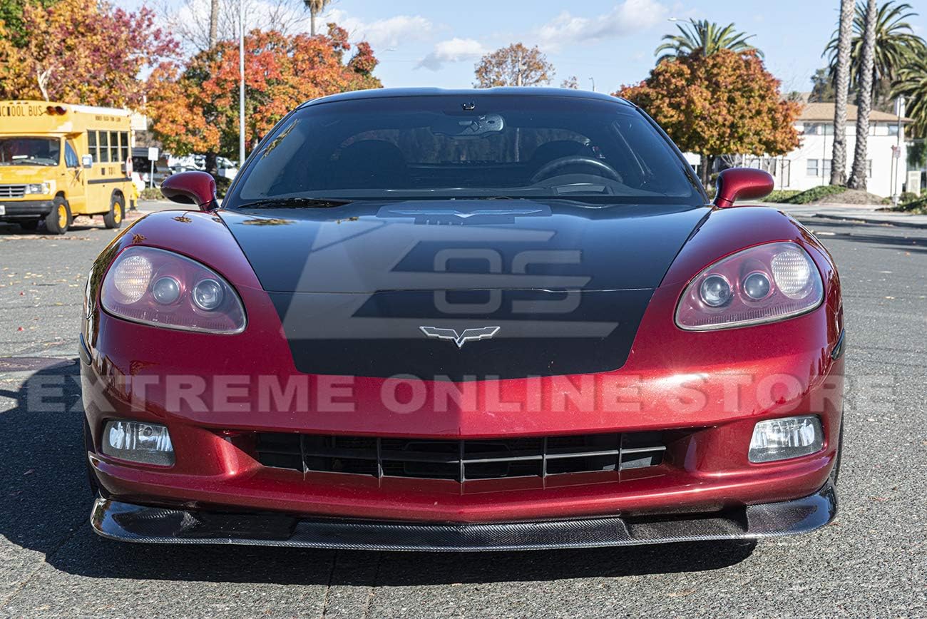 Replacement for 2005-2013 Chevrolet Corvette C6 Base Models | ZR1 Extended Style Front Bumper Lip Splitter & Side Skirts Rocker Panel Extension Pair (Carbon Fiber)