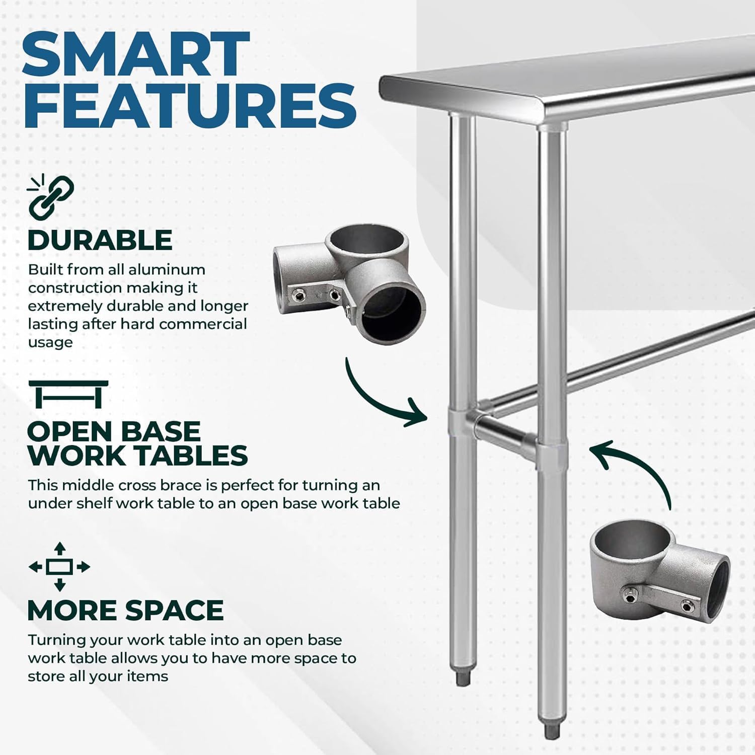 Heavy Duty Aluminum Brace Socket for Work Tables | NSF Certified (Set of 4)