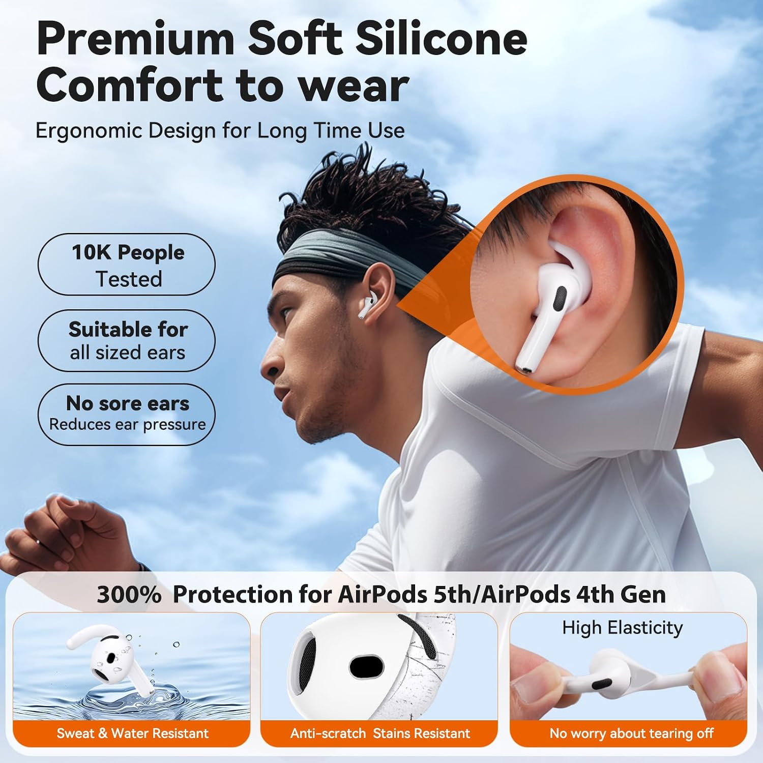 4 Pairs Anti-Slip for AirPods 5 / AirPods 4 Ear Tips Hooks (White)