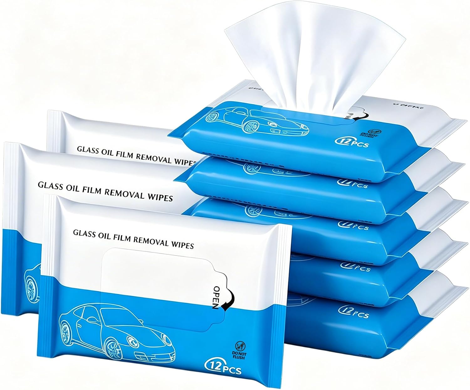 72 Count Glass Cleaner Wipes, 6.3" x 5.9" Disposable Car Windshield Cleaning Wipes, Ammonia Free & Tinted Window Safe, Streak Free for Auto & Home Glass Surfaces