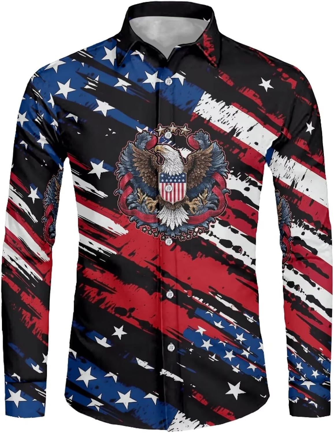 INSTANTARTS Men's Button Up Shirts Office Formal Lightweight Shirt Blouse Christmas Star Long Sleeve Workwear Shirts