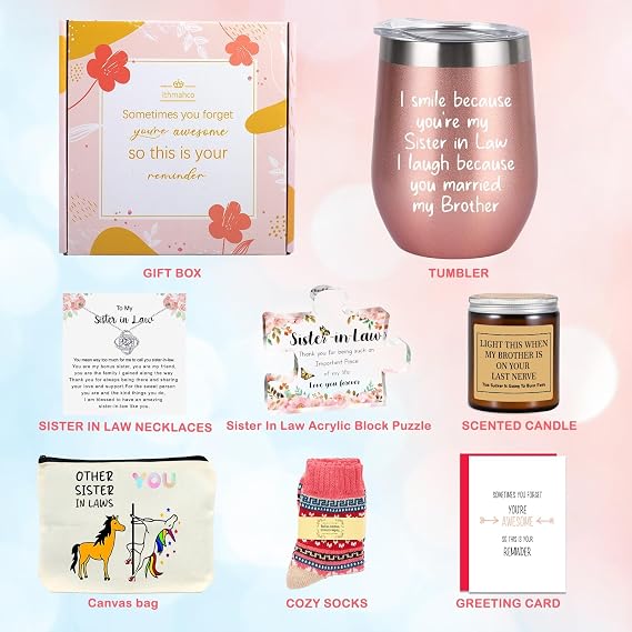 Sister In Law Mothers Day Gifts - Best Sis In Law Ever Gift Basket- Funny Sister In-Law Mother's Day Birthday Gift for Future Sis-in-Law