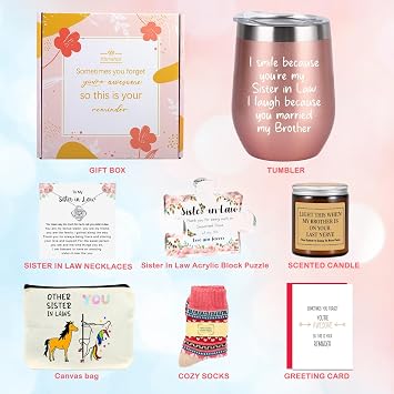 Sister In Law Mothers Day Gifts - Best Sis In Law Ever Gift Basket- Funny Sister In-Law Mother's Day Birthday Gift for Future Sis-in-Law