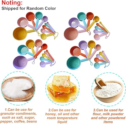 Miniatura 3 de Juego de tazas y cucharas medidoras de plástico, 10 piezas de herramientas de medición de cocina coloridas, grabadas métricas de EE. UU., taza