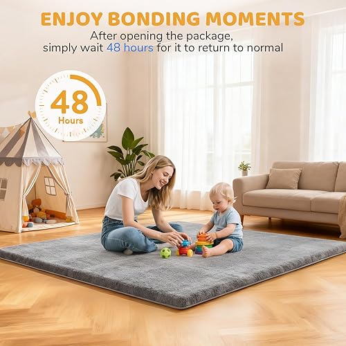 Miniatura 8 de Alfombra de juego para bebé para suelo soporte suave y sensación de felpa, almohadilla antideslizante para niños pequeños, infantes, tapete para