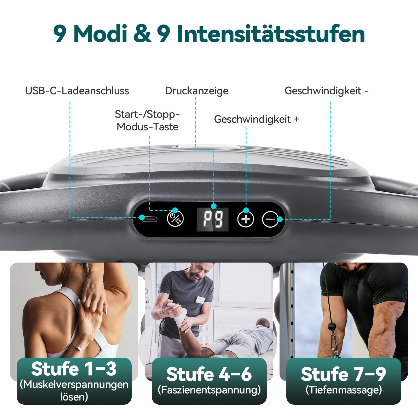 8/16-Kopf-Massagegerät mit Rotlicht zur Linderung von Muskelverspannungen und Müdigkeit,Tiefenmassagepistole für die Muskulatur, 9 Geschwindigkeiten und 9 Modi für Training und täglichen Gebrauch