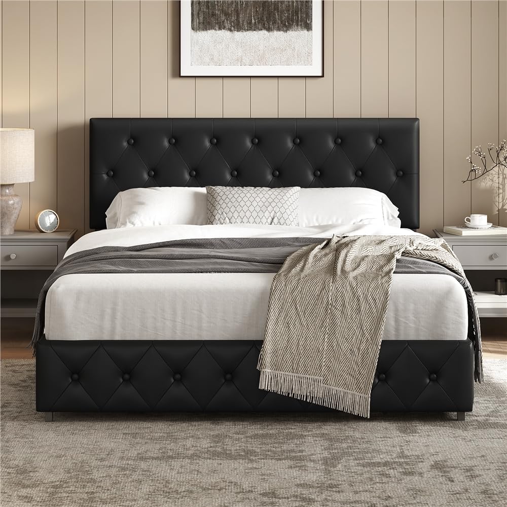 Yaheetech Letto Matrimoniale Imbottito con 2 Cassetti