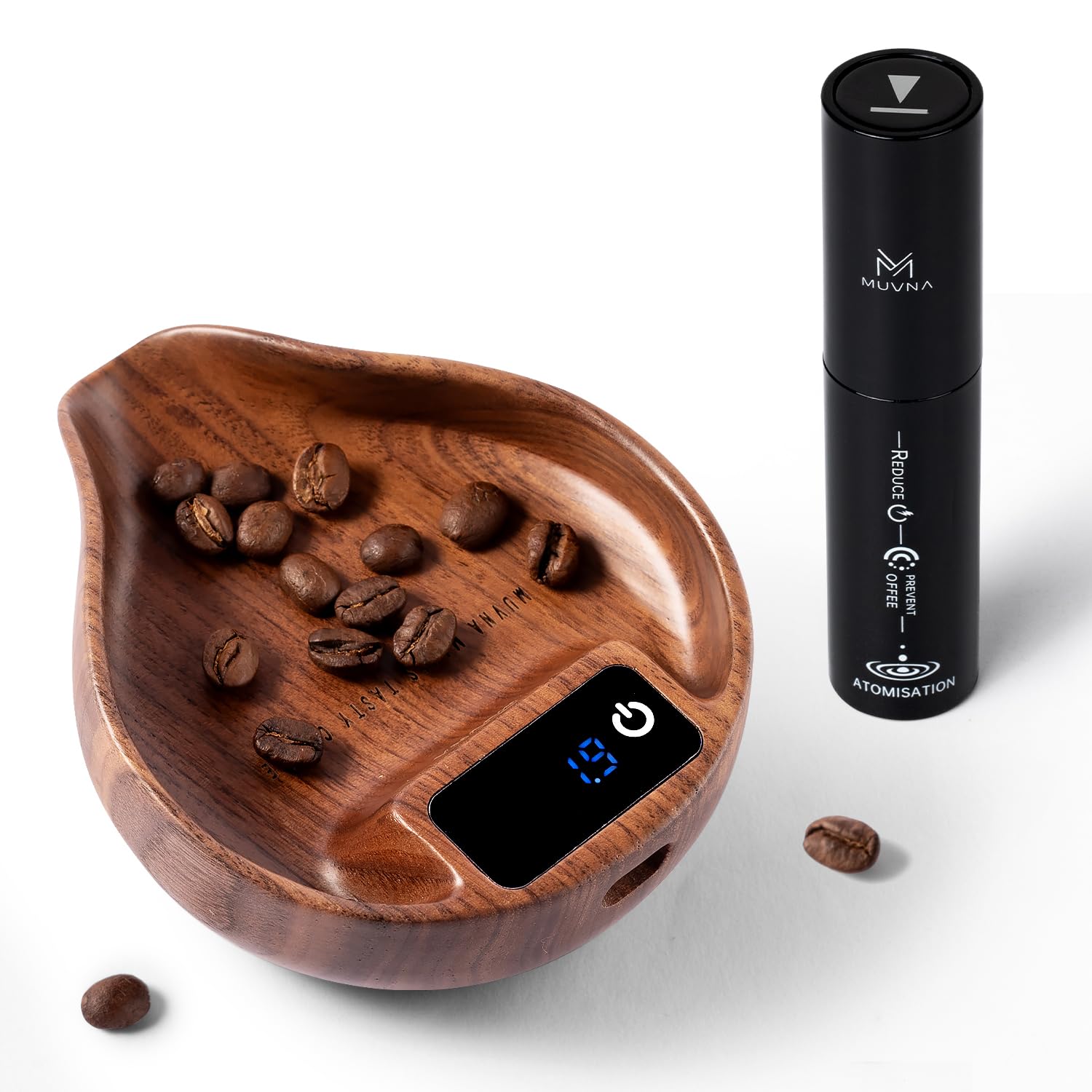 Walnut Coffee Bean Scale Cup and Spray Bottle Kit – Rechargeable 0.1 Precision Mini Digital Dosing Cup with LED Display for Kitchen Weighing Accessory, Espresso, Tea, Coffee Lover Gifts