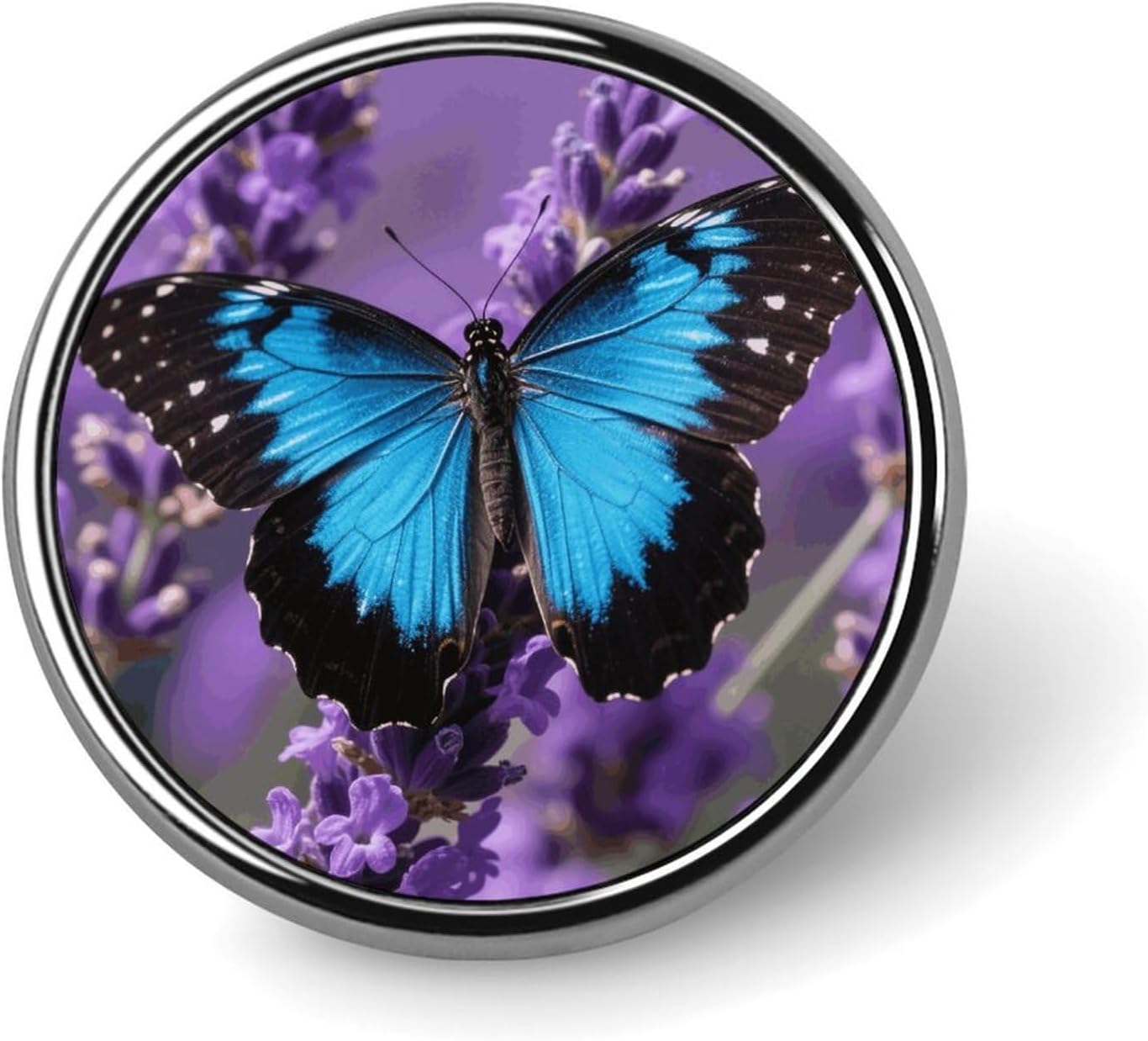 Aluminum Alloy Lapel Pin Round Backpack Pins, Color Blue Butterfly