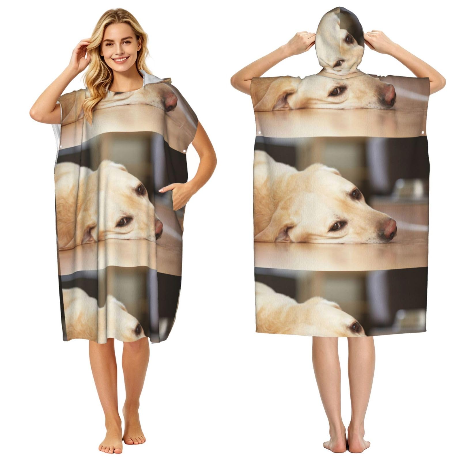 Poadnly Yellow Labrador Retriever Print, Adult Hooded Beach Towel 90 x 110 cm,Changing Bath Robe, Surf Poncho Towel For Women Men