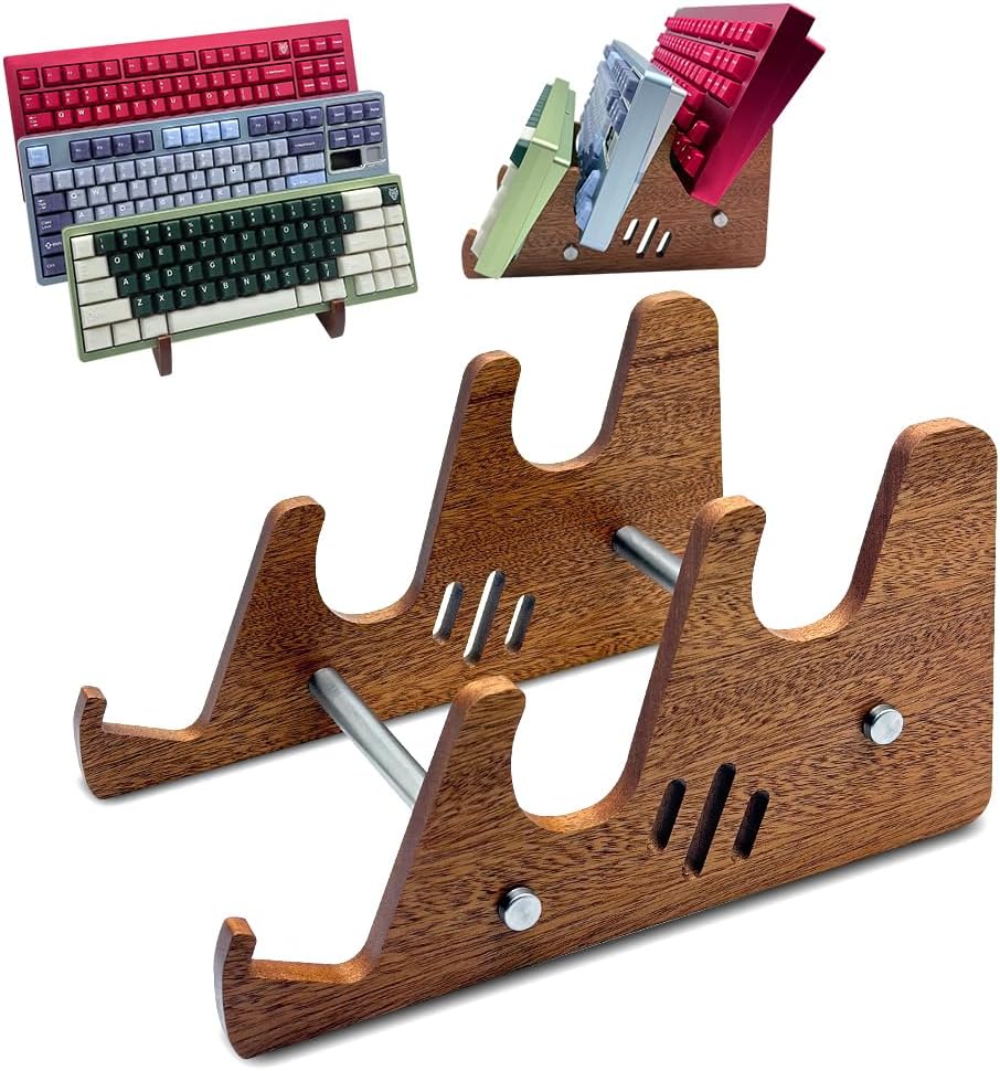 Product image of Keyboard Display Stand, Wooden Mechanical Keyboard Holder, 3 Tiers Wooden Storage Stand for Three Keyboards, Keyboard Stand for Desktop Storage Decor