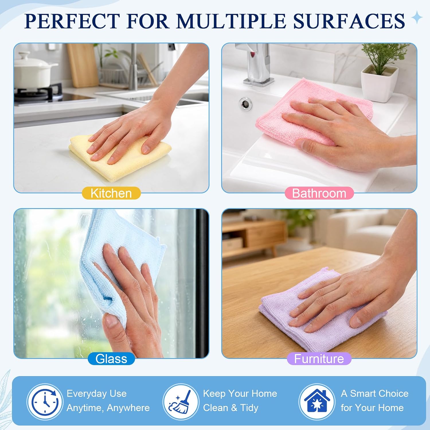 48 Pcs Microfiber Cleaning Cloth Kit with Non-Scratch Dish Sponge