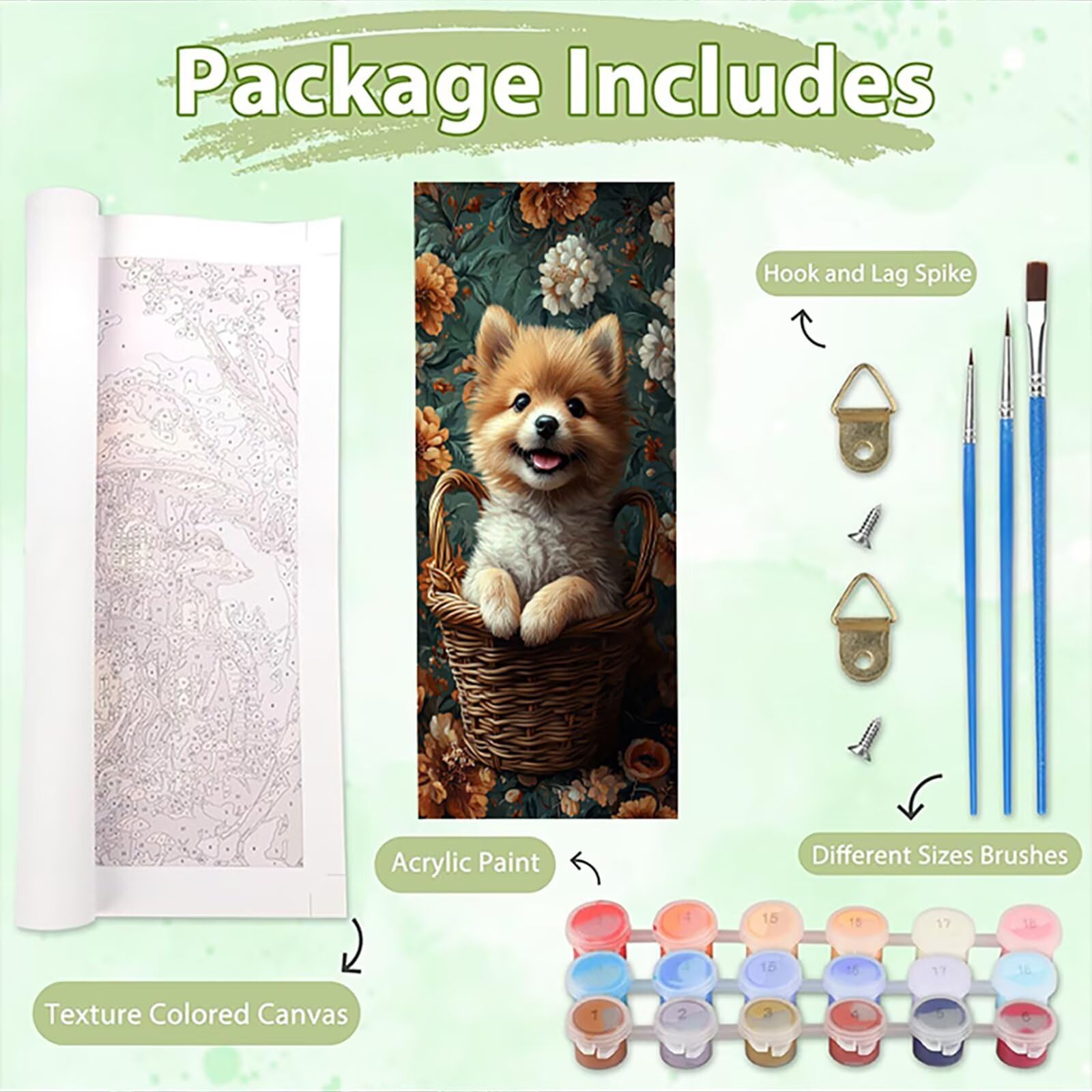 Malen Nach Zahlen 50x150cm Leinwand Hund Malen Nach Zahlen Erwachsene mit Ohne Rahmen, DIY Kreativ Set für Erwachsene mit Pinseln und Acrylfarbe, Zimmer Deko Blumenkorb Landschaft Geschenk, P0M-581