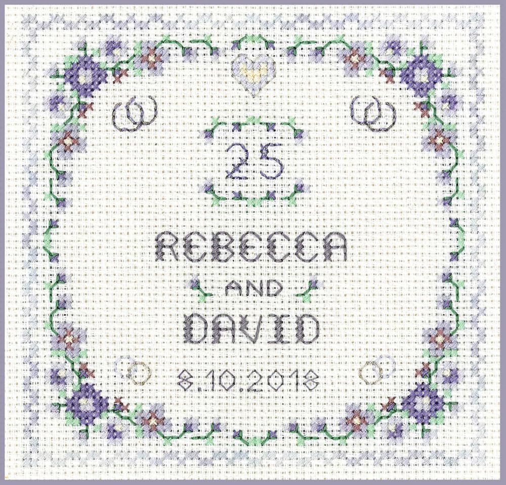 Lifetime Samplers & Decorative Textiles Heart Silver Anniversary Sampler for a 25th Wedding Anniversary - Complete Cross Stitch kit on 14 aida