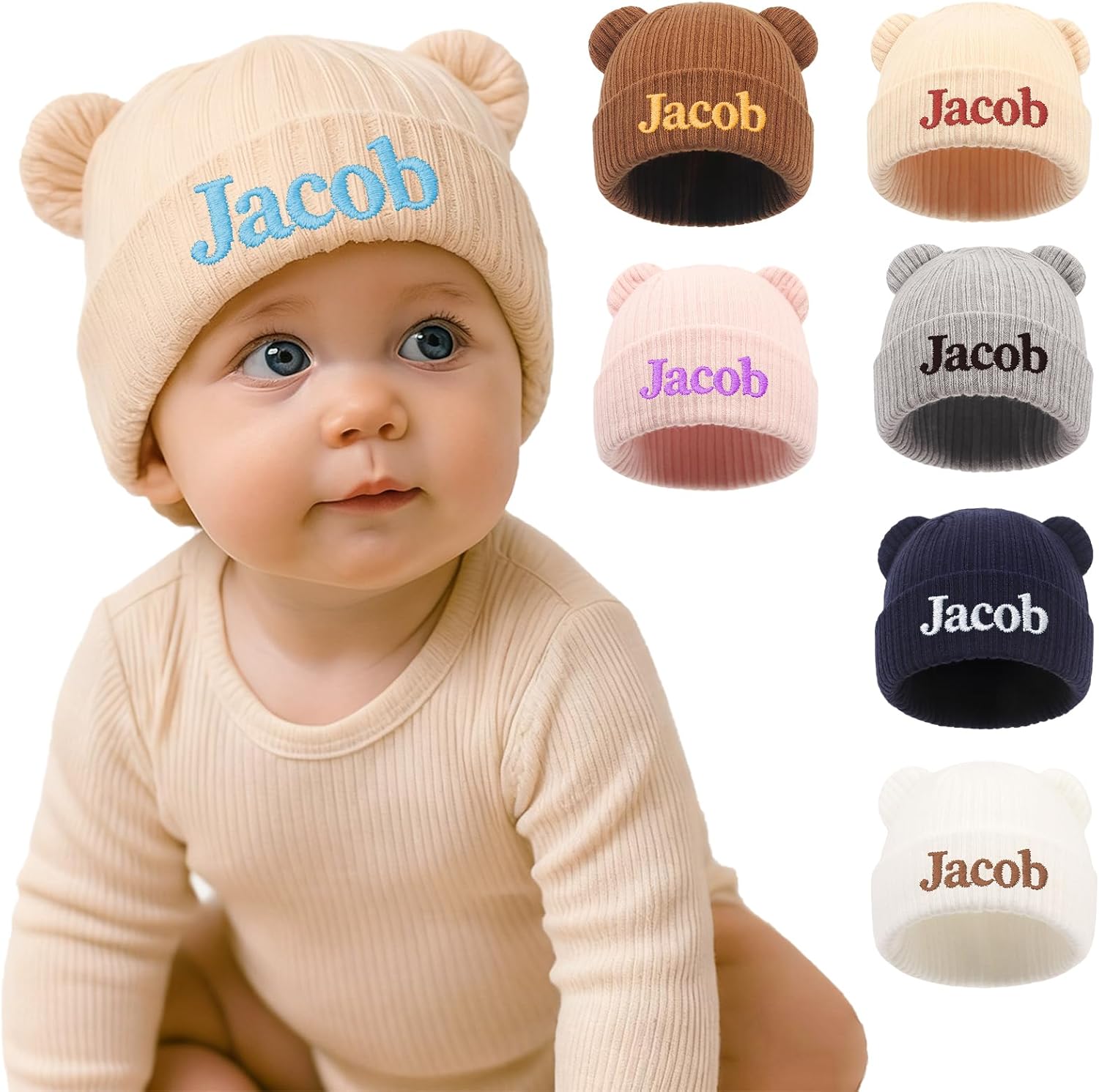 Custom Toddler Baby Beanies Personalized Baby Knit Hat with Name Infant Beanies Winter Hats for Newborn Kids Adults