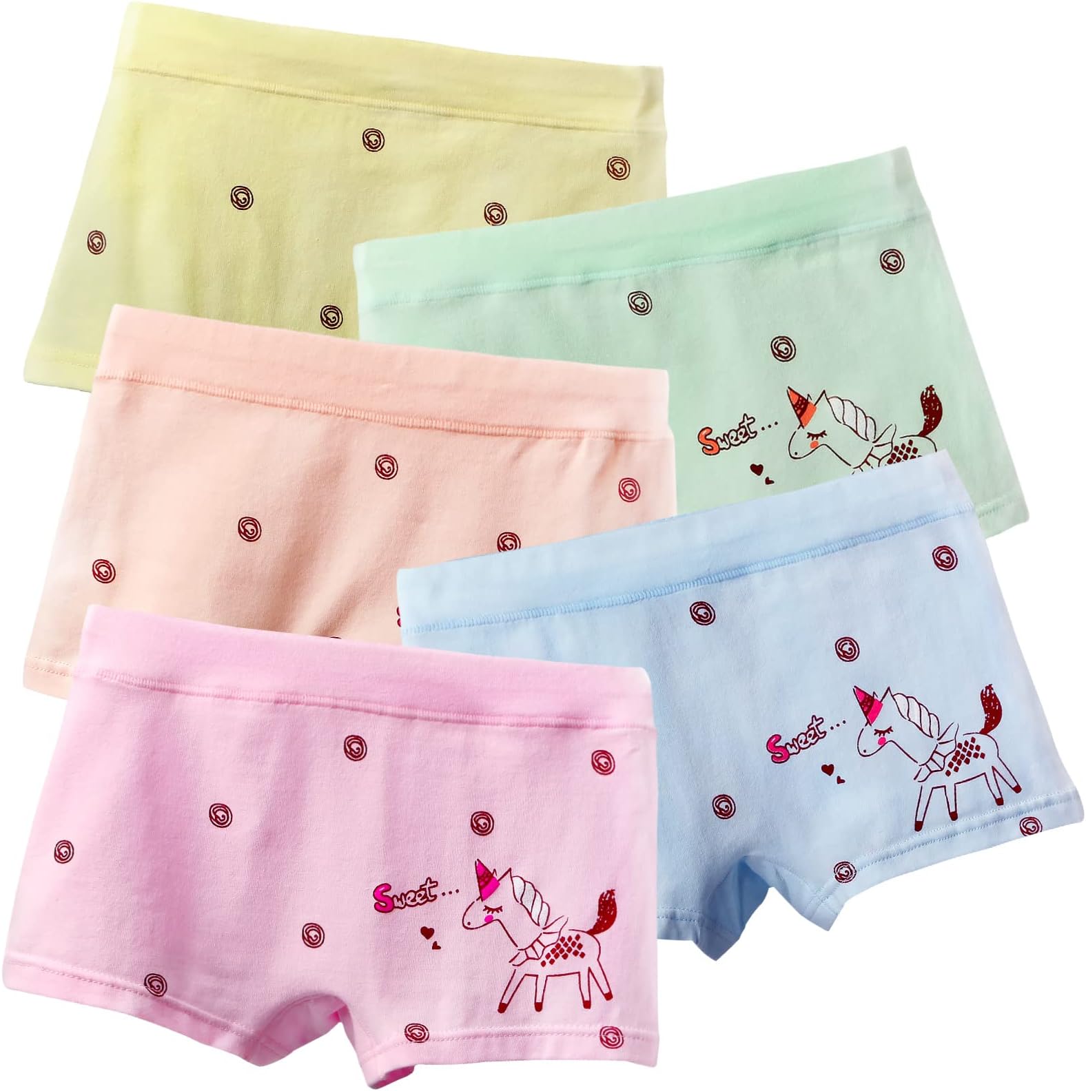 AuransoGirls Knickers 5 Pack Cute Cat Flying Horse Printed Toddler Girls Boxers Underwear Pants Kids Cotton Underpants Panties 3-11 Years