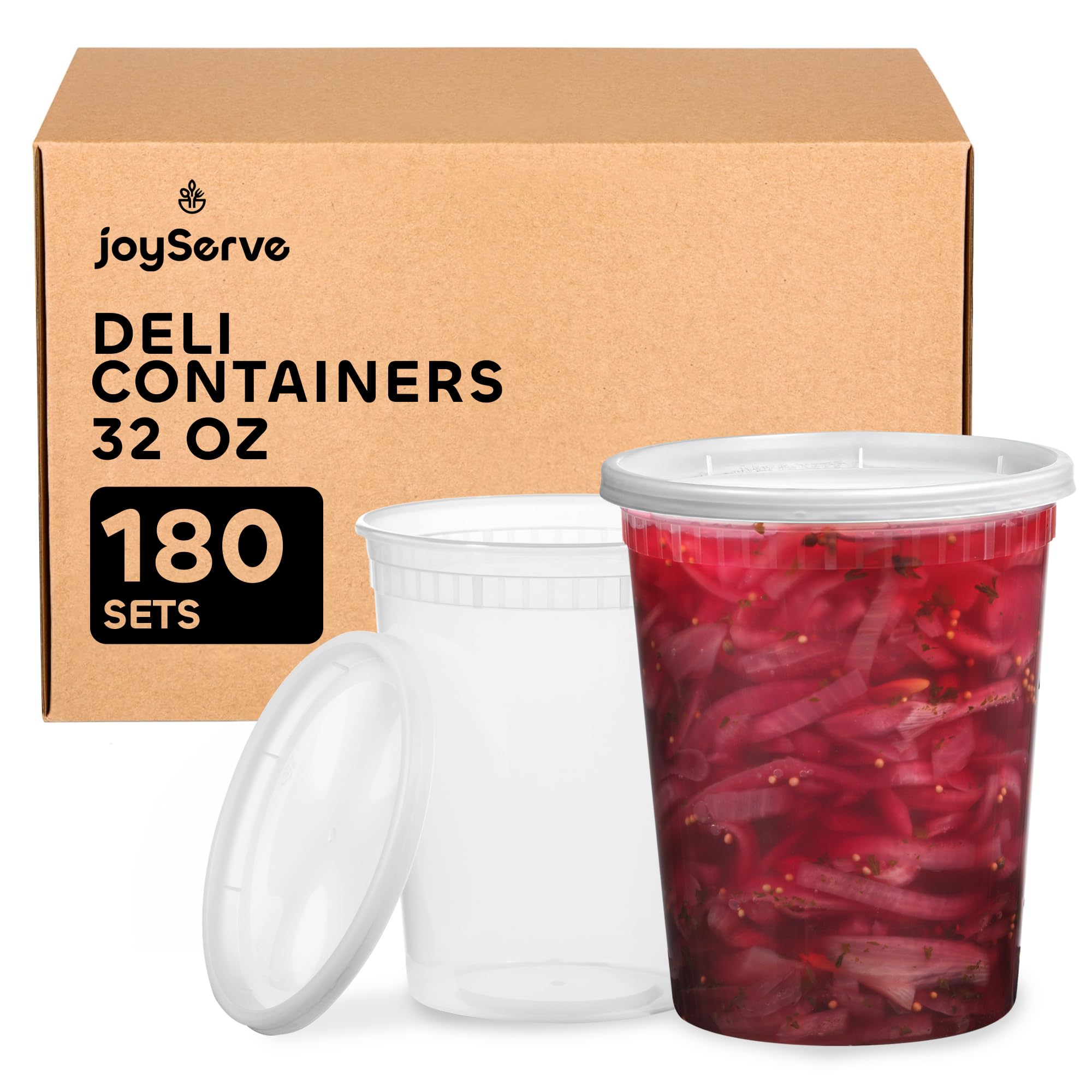 32 Oz Deli Food Containers with Lids - (180 Sets) Quart Airtight Plastic Food Storage for Takeout, Meal Prep, To-Go, Soup Freezer Containers w/ 180 Lids, BPA-Free, Dishwasher, Microwave Safe