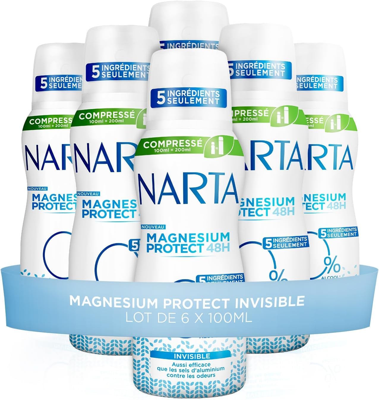 Narta - Deodorant, komprimiertes Spray – Magnesium Protect Invisible, 6 x 100 ml