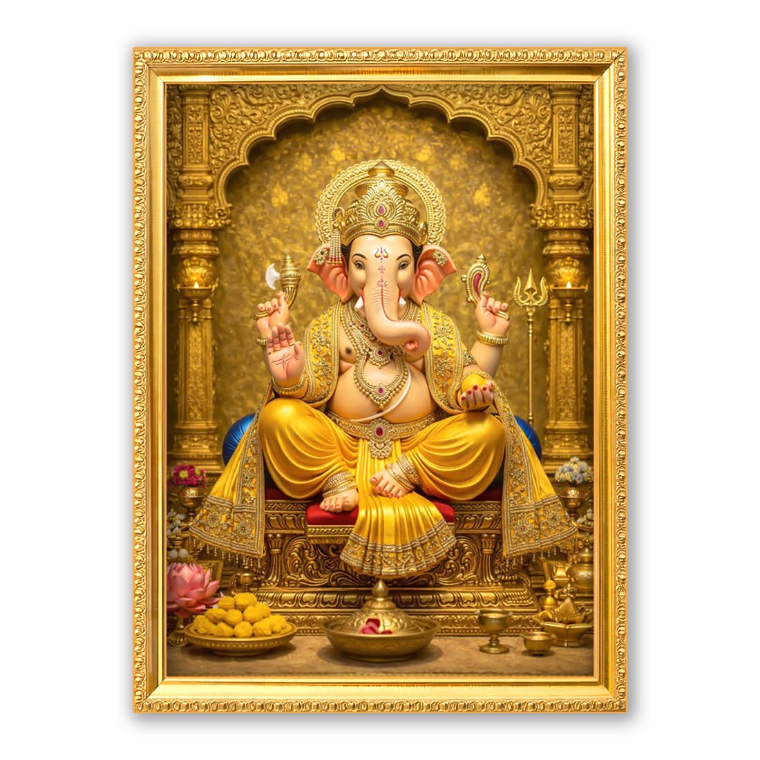 Wall Decor Golden Frame Premium Synthetic Wood | Acrylic Clear Glossy Durable Sheet | Wall Hanging | Ultra HD Vivid Colours Photo | Ganesh Ji | Frame 13 X 9.5 inch | Replaceable Photo Feature | For Home, Office, Pooja Ghar, Living Room etc.-image-16