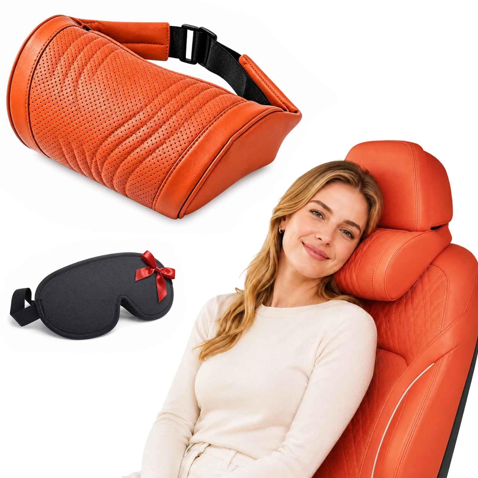 Universal Memory Foam Car Headrest Neck Pillow Ergonomic (Orange,1PC)
