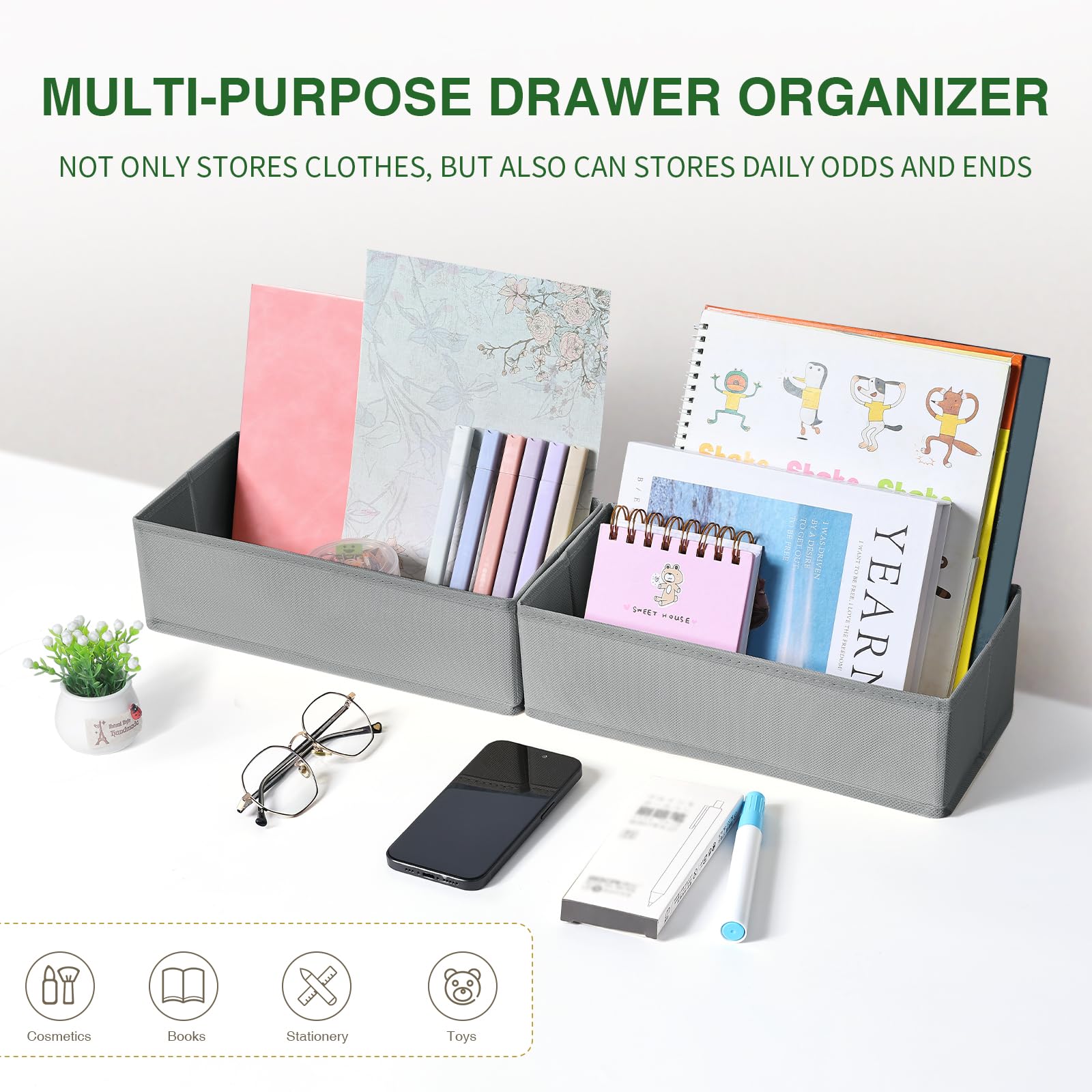 Homsorout Organizador de cajones para armario, organizador de ropa interior plegable, juego de 8 unidades, caja de almacenamiento, cajones de tela, sistema de organización para pantalones, ropa,