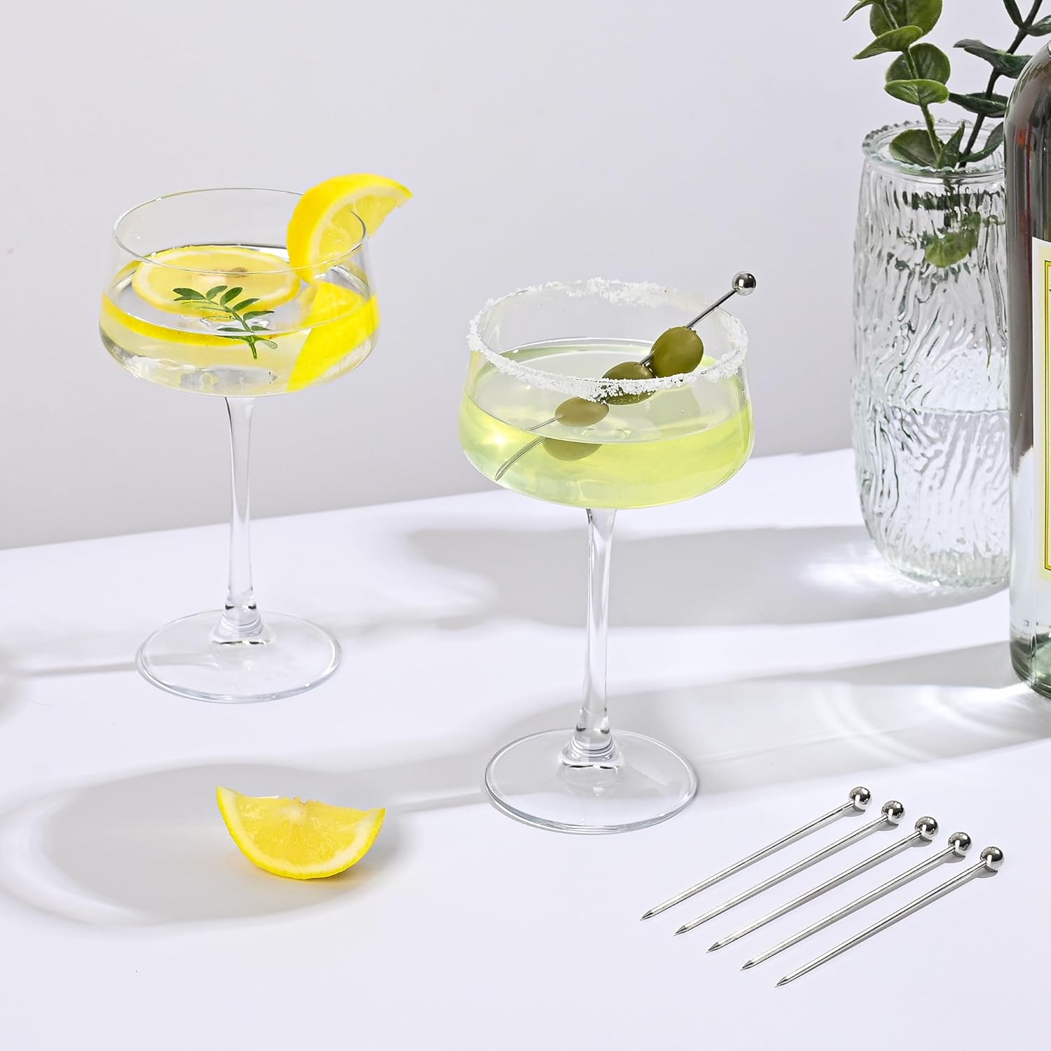 Martini Glasses Set of 6, 8 oz Premium Crystal Coupe Glasses, Hand Blown Champagne Drinkware with 6 Cocktail Picks, Clear Cocktail Glasses for Bar, Parties, Martinis, Margaritas - Image 4