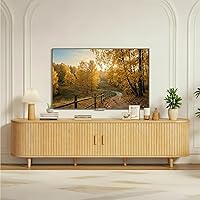 Vista 13 de MXV Soporte de TV moderno de mediados de siglo de 58 pulgadas con puertas correderas, consolas de TV con toma de corriente, centro