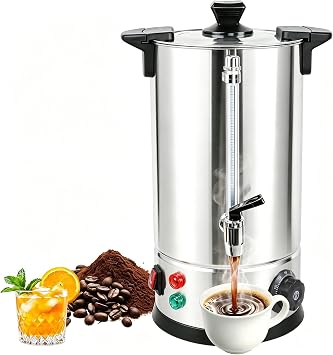2.6 Gal Commercial Coffee Urn, 70 Cups/10L Stainless Steel Large Coffee Dispenser, 1000W Coffee Maker Urn With Double Wall, For Quick Brewing, Stays Hot for Tea & Beverage at Events & Catering