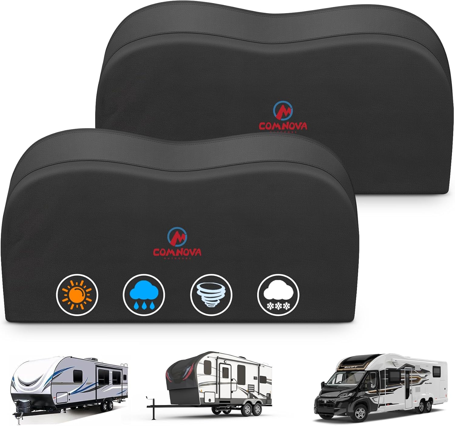 Comnova RV Tire Cover 2 Pack - 600D Dual Axle Tire Cover for Camper RV Trailer Truck, Waterproof Heavy Duty Fade-Resistant Dual Wheel Protector Cover, Fits Tire Diameters 23-26 Inch