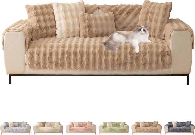 ShowyLive Sofa Covers 1 2 3 4 Seater Couch Covers,Thick Corner Sofa Slipcover L Shape Chaise Longue Furniture Protection for Living Room- Super Soft Sofa Seat Cover (Light Coffee, 28 * 59 inch)