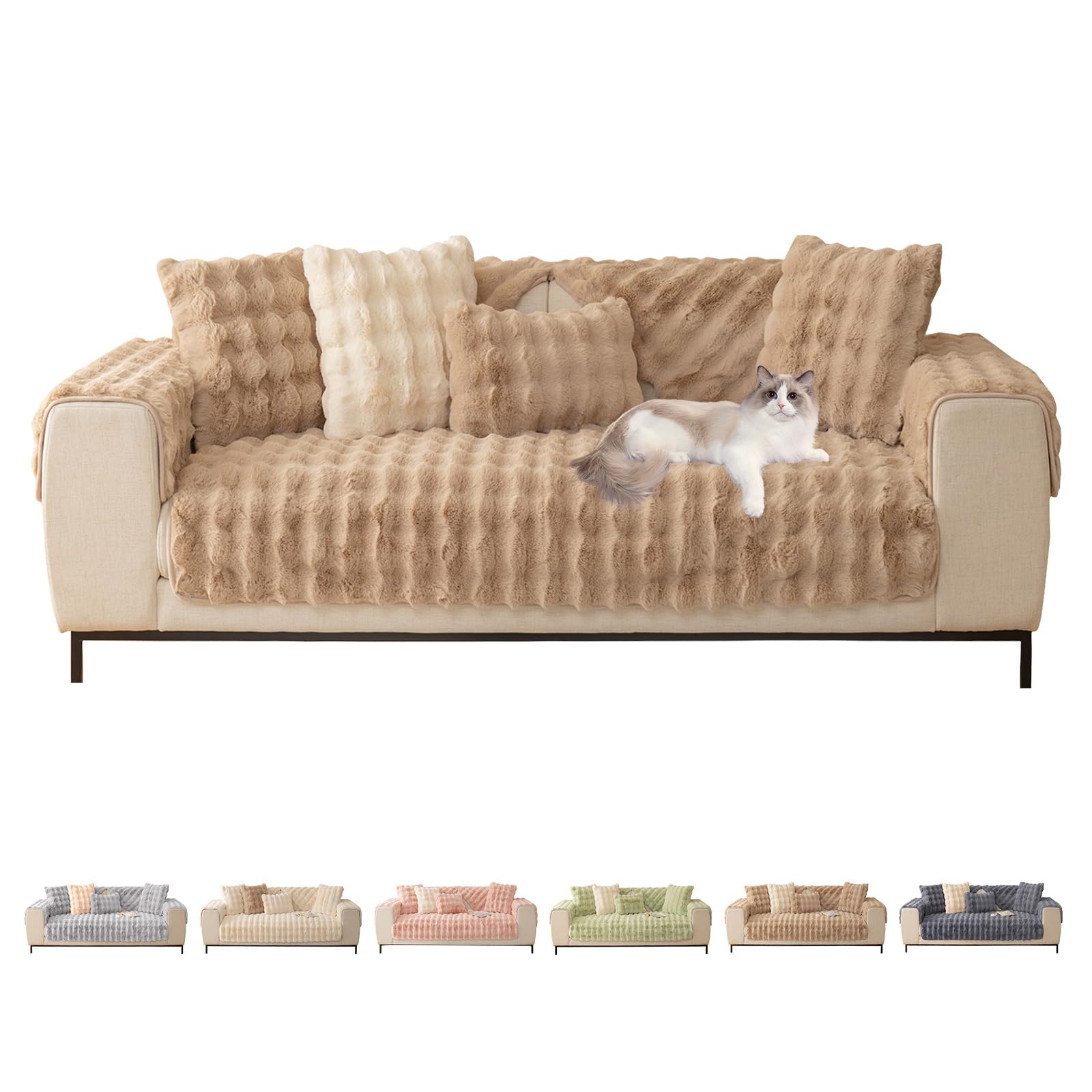 ShowyLive Sofa Cover Chaise Long, Universal Covers for 1 2 3 4 Seater Sofa Cover Protector – Super Soft Non-Slip Anti-Scratch for Dogs Cats (90 x 240 cm, Khaki)